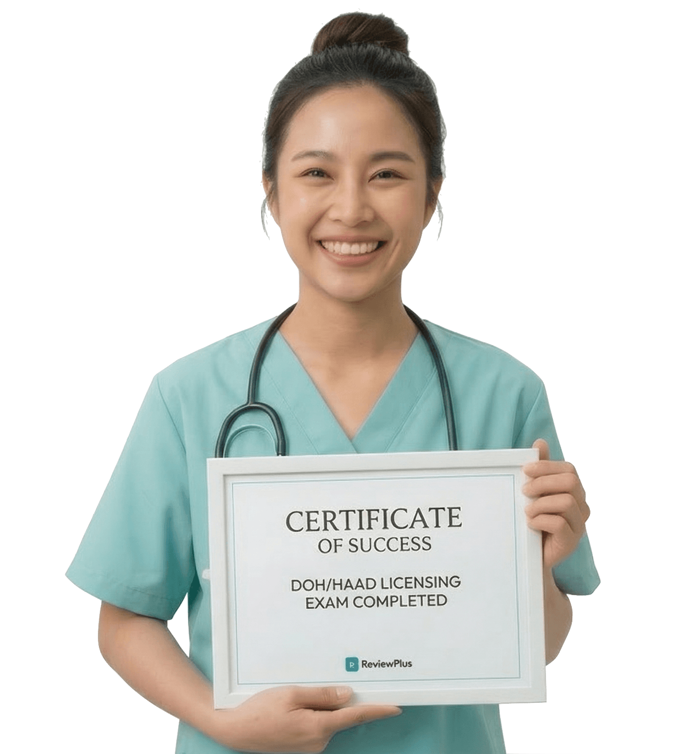 Nurse holding Certificate of Success for DOH/HAAD Licensing Exam